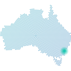 Dot map of Australia marking Sydney
