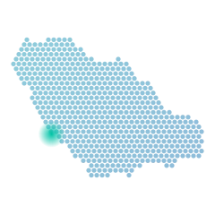 Dot map of Saudi Arabia marking Jeddah